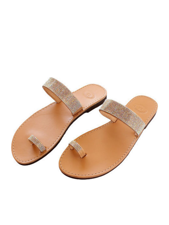Leather Women's Flat Sandals in Silver Color