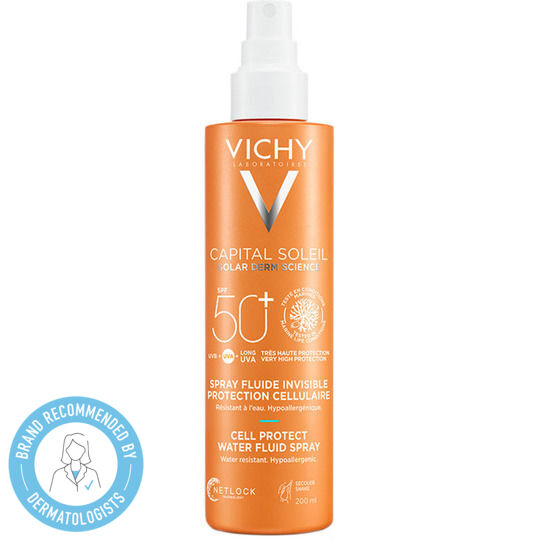 Vichy Capital Soleil Cell Protect Water Fluid Cremă de Protecție Solară pentru Corp SPF50 sub Formă de Spray 200ml