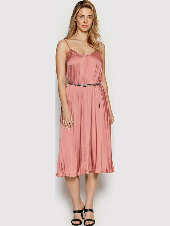 Καλοκαιρινό Midi Βραδινό Φόρεμα Σατέν Dusty Pink
