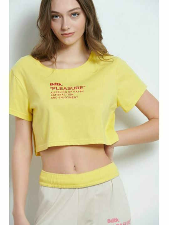 BodyTalk Women's Athletic Crop Top Short Sleeve Yellow