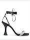 Sante Fabric Women's Sandals with Strass & Laces Black with Thin High Heel