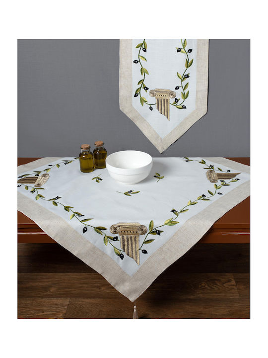 Silk Fashion 09 Cotton & Polyester Tablecloth Runner with Embroidery White 40x100cm