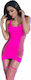 Chilirose Stretch-Minikleid mit Mesh-Einsätzen und verbundenen Strümpfen Pink