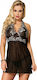 Subblime Sexy Babydoll White Floral Laces Babydoll Black