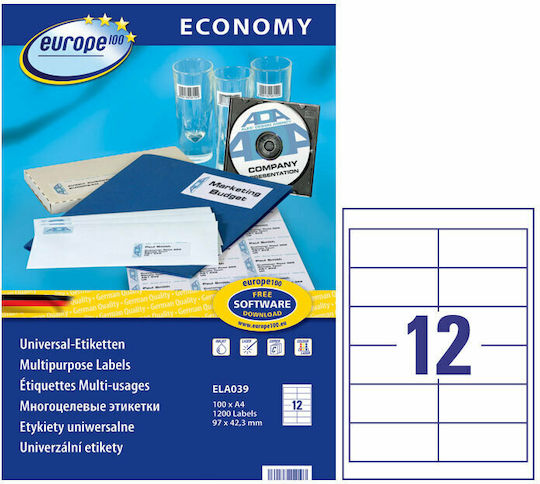 Avery 1200 Αυτοκόλλητες Ετικέτες Α4 Ορθογώνιες 97x42.3mm