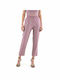 Moutaki Women's High-waisted Fabric Capri Trousers with Elastic in Regular Fit Pink