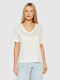 Only Damen T-Shirt mit V-Ausschnitt Weiß