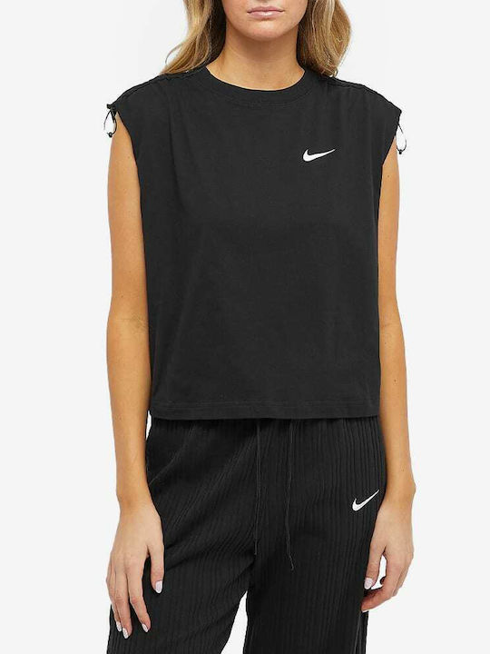 Nike Essential Femeie Sport Bumbac Bluză Fără mâneci Neagră