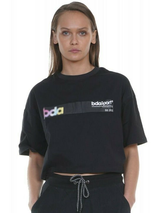 Body Action Damen Sportliches Crop Top Kurzärmelig Schwarz