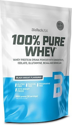 Biotech USA 100% Pure Whey with Concentrate, Isolate, Glutamine & BCAAs Πρωτεΐνη Ορού Γάλακτος Χωρίς Γλουτένη με Γεύση Black Biscuit 1kg