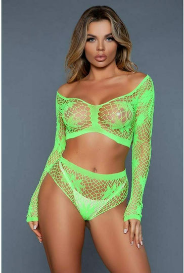 Be Wicked Floral Delight Sexy Σετ Εσωρούχων Διχτυωτό Neon Green 2τμχ