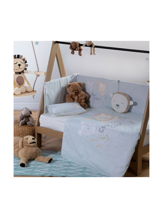 Nef-Nef Homeware Cuddling Lion Baby Sheets Set Crib Cotton Light Blue 120x170cm 3pcs