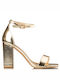 Envie Shoes Patent Leather Women's Sandals with Ankle Strap Gold with Chunky High Heel
