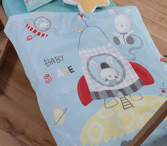 Nef-Nef Homeware Одеяло Детски пелени за пелени Space Pique Синьо 80x110см.