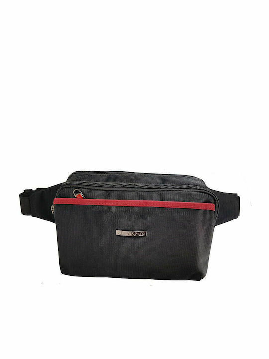 Annie Leather Ανδρικό Τσαντάκι Μέσης Μαύρο/Κόκκινο