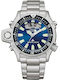 Citizen Promaster Aqualand Мъжки Часовник 44mm На Батерия Със Сребърна Каучукова Каишка