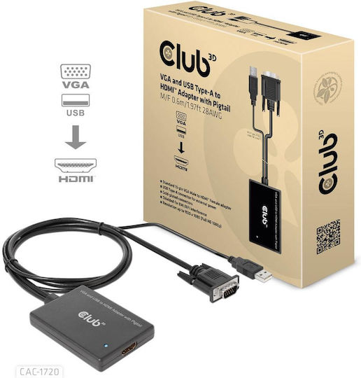 Club3D Μετατροπέας USB-A / VGA male σε HDMI female 1τμχ CAC-1720