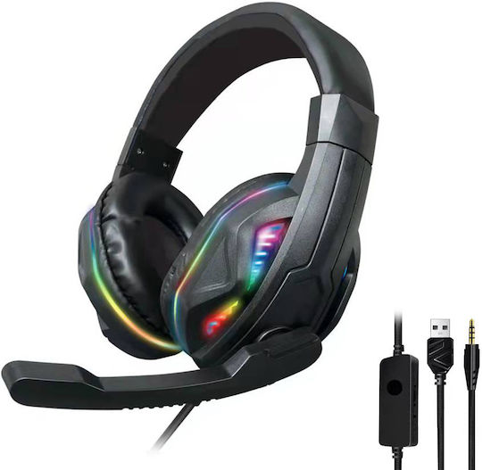 Oakorn Oakorn G4 LED Over Ear Gaming Headset cu conexiune 3,5mm / USB Negru