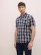 Short Sleeve Cotton Shirt in Regular Fit Checked Blue