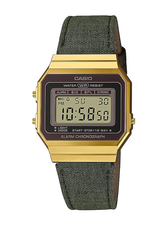 Casio Vintage Iconic Digital Men's Watch 33mm Chronograph Battery with Green Fabric Strap