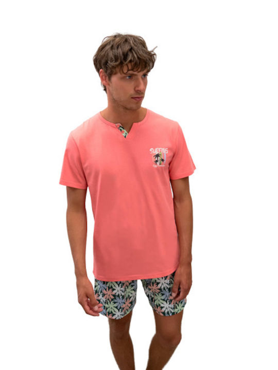 Vamp Men's Summer Cotton Pajamas Set Pink