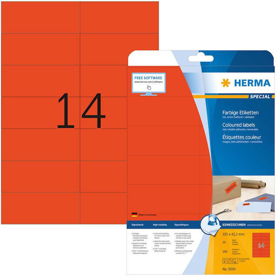 Herma 280 Αυτοκόλλητες Ετικέτες Α4 Ορθογώνιες 105x42.3mm
