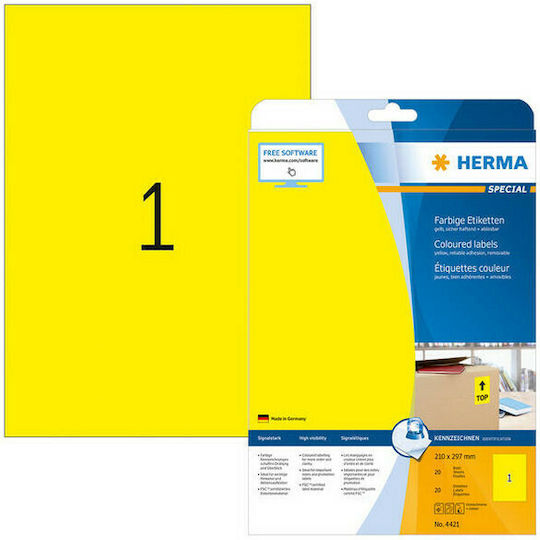 Herma 20 Self-Adhesive Rectangular A4 Labels 210x297mm