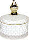 Keskor Glass Sweet Jar with Lid White/Gold 8.5x8.5x10.5cm