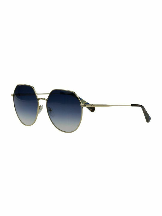 Longchamp Women's Sunglasses with Gold Metal Frame and Blue Gradient Lens LO154S 713