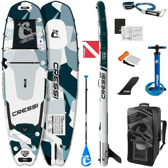 CressiSub Tiger Shark Multitask 10'2'' Inflatable SUP Board with Length 3.1m