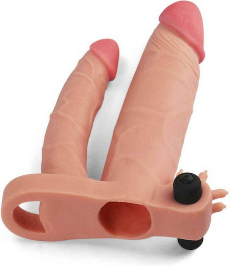 Lovetoy 1" Vibrating Double Penis Sleeve Penis Extension With Vibration Flesh 2.5cm
