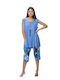 ZABOO Women's Summer Pyjamas Viscose Sleeveless with Placket and Capri (Plus Size 1XL-3XL) - ZB1036 Blue Aqua