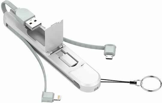 Ldnio Flat / Keychain USB to Lightning / Type-C / micro USB Cable Λευκό 0.43m (LC130)