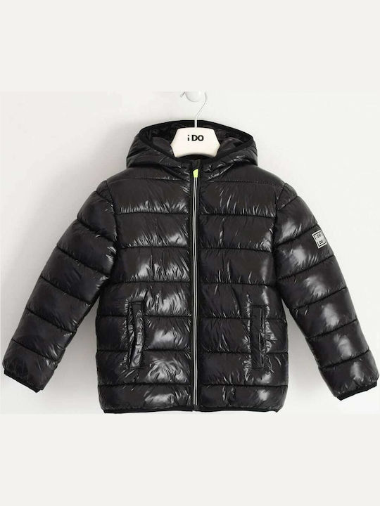iDO Down Kids Quilted Short Coat with Hood Black
