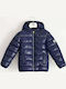 Down Children's Quilted Short Coat with Hood Navy Blue