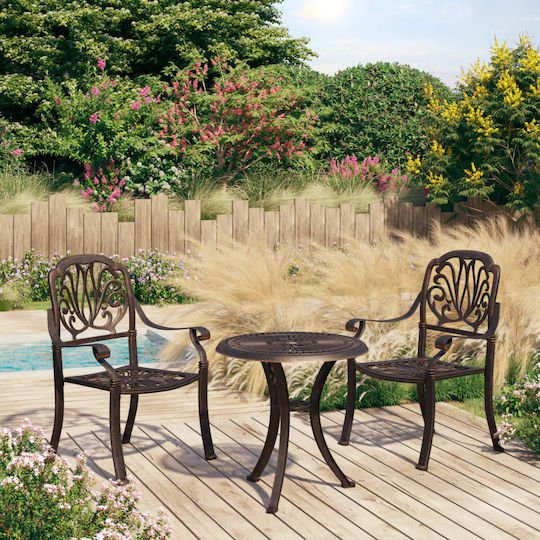 Garten- und Outdoor-Möbelsets für kleinen Raum 3 Stück Bronzefarbe mit Sonnenschirmhalter