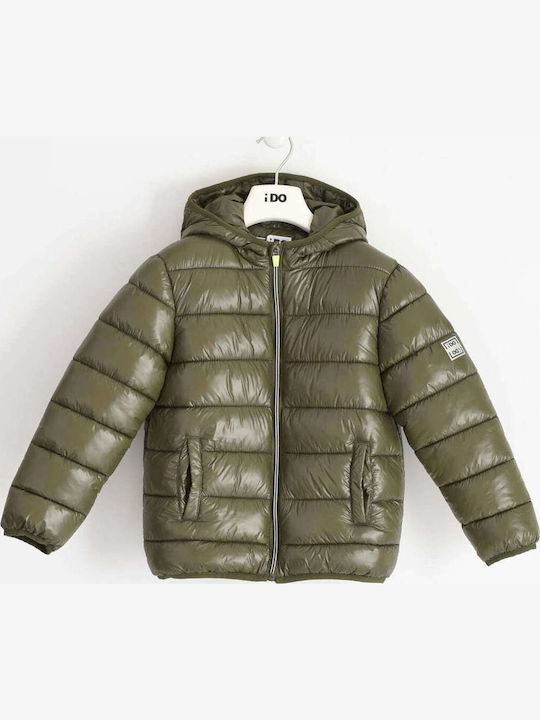 iDO Down Kids Quilted Short Coat with Hood Khaki