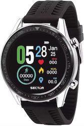 Sector S-02 46mm Smartwatch with Heart Rate Monitor (Black Silicone Strap )