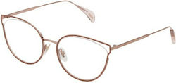 Police Metal Eyeglass Frame Cat Eye Brown VPL925 0SA9