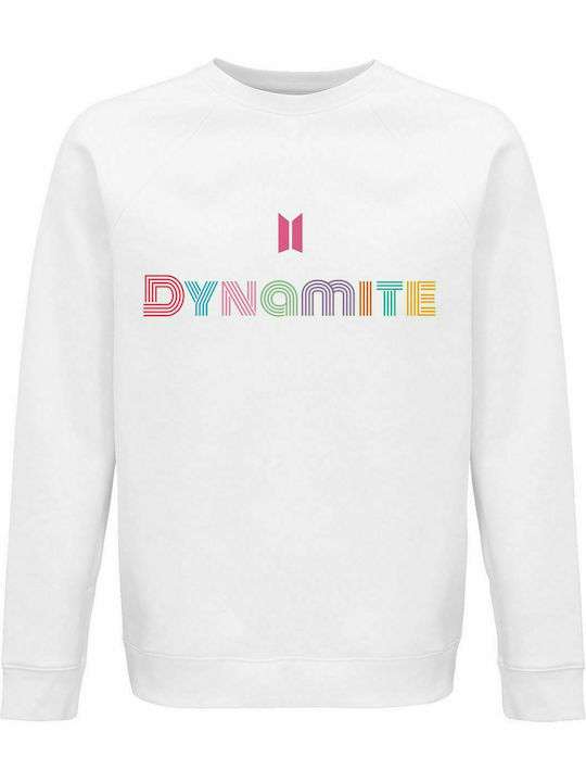 Bluză imprimată unisex, organic "Dynamite BTS Kpop", alb