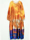 Φόρεμα Μακρύ Loose Fit Σατέν Με Λούκια Πορτοκαλί