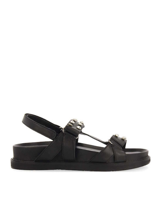 Gaeland Leather Women's Flat Sandals in Black Color