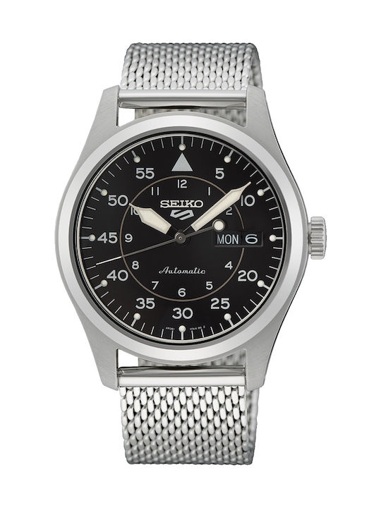 Seiko 5 Sports Flieger Herrenuhr 39.4mm Automatisch mit Metallisch Band Silber/Schwarz