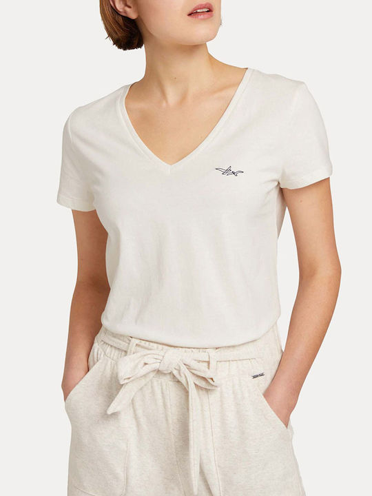 Tom Tailor Γυναικείο T-shirt Λευκό με Λαιμόκοψη V
