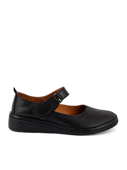 Boxer Lederne Damen Ballerinas in Schwarz Farbe