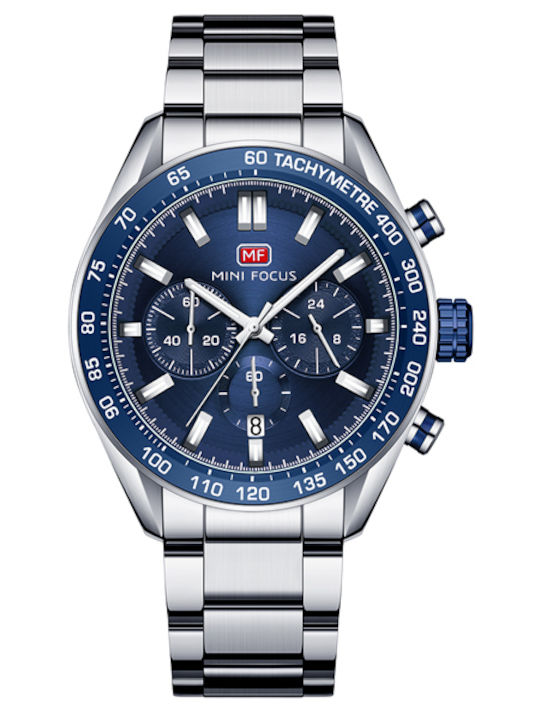 Mini Focus Men's Watch 44mm Chronograph Battery with Silver Metal Bracelet