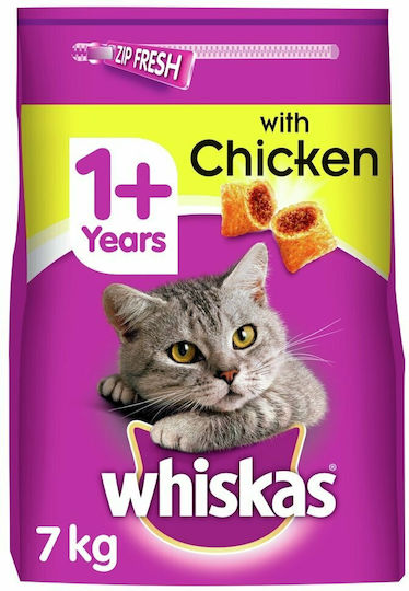 Whiskas 1+ Ξηρά Τροφή χωρίς Γλουτένη για Ενήλικες Γάτες με Ευαίσθητο Ουροποιητικό με Κοτόπουλο 7kg