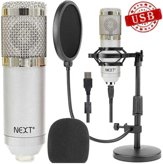 Next GS-800 Set Condenser Microphone USB Desktop, Shock Mounted for Vocals in Silver Color