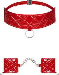 Obsessive Hunteria Set zur Hals- und Gliederfesselung Manschetten & Halsband Red