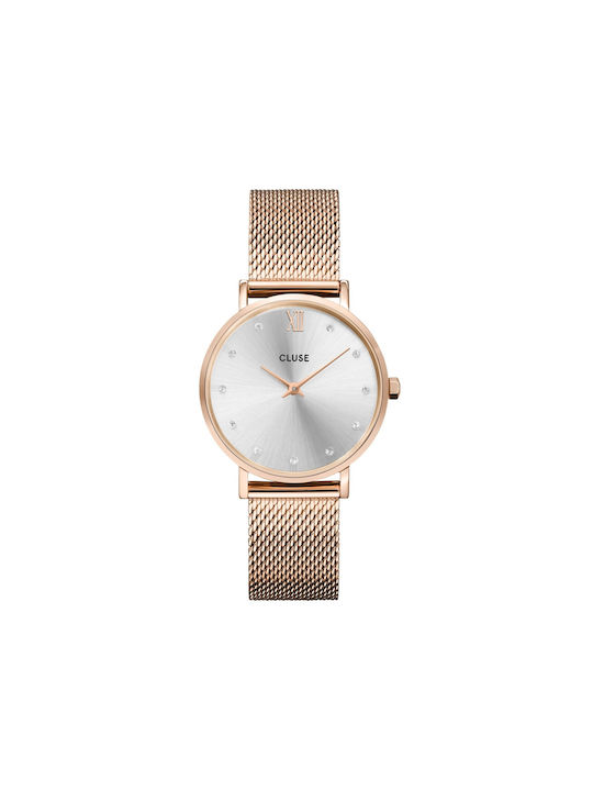 Cluse Minuit Ρολόι με Μεταλλικό Μπρασελέ σε Ροζ Χρυσό χρώμα